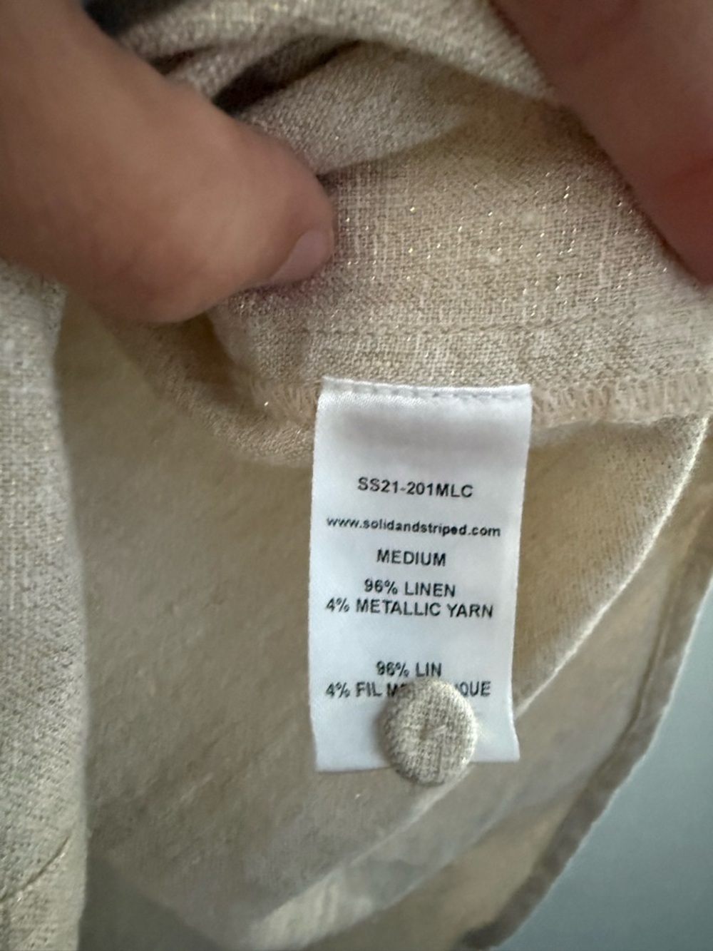 Solid & Striped Metallic Chrome Linen Button Down Shirt Beach Pool Cover Up - Picture 4 of 6